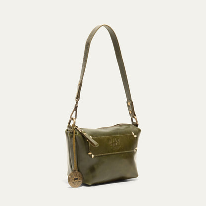 Will Leather Goods Simple Mini Pouch olive leather shoulder bag with front pocket on Tampa Home & Garden Store