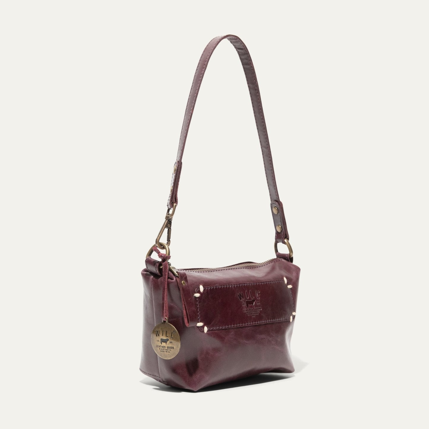 Simple Mini Pouch burgundy leather shoulder bag by Will Leather Goods with brass hardware on Tampa Home & Garden Store