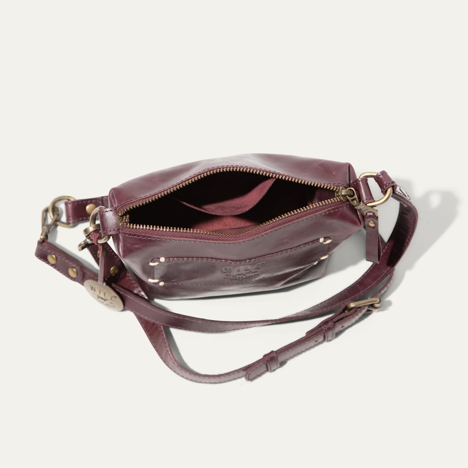 Simple Mini Pouch shoulder bag by Will Leather Goods in burgundy leather with brass on Tampa Home & Garden Store