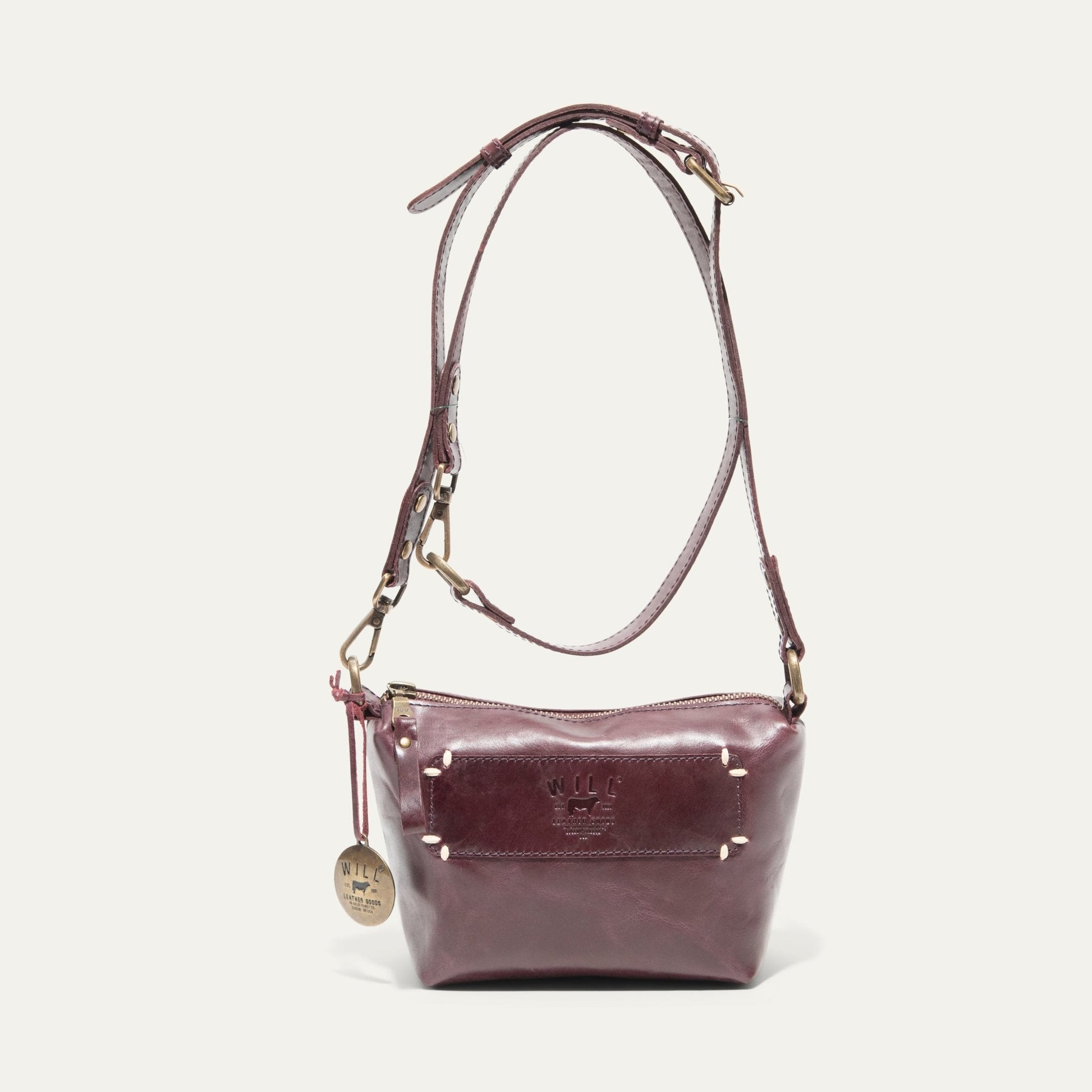 Simple Mini Pouch shoulder bag in burgundy leather with brass hardware by Will Leather Goods on Tampa Home & Garden Store