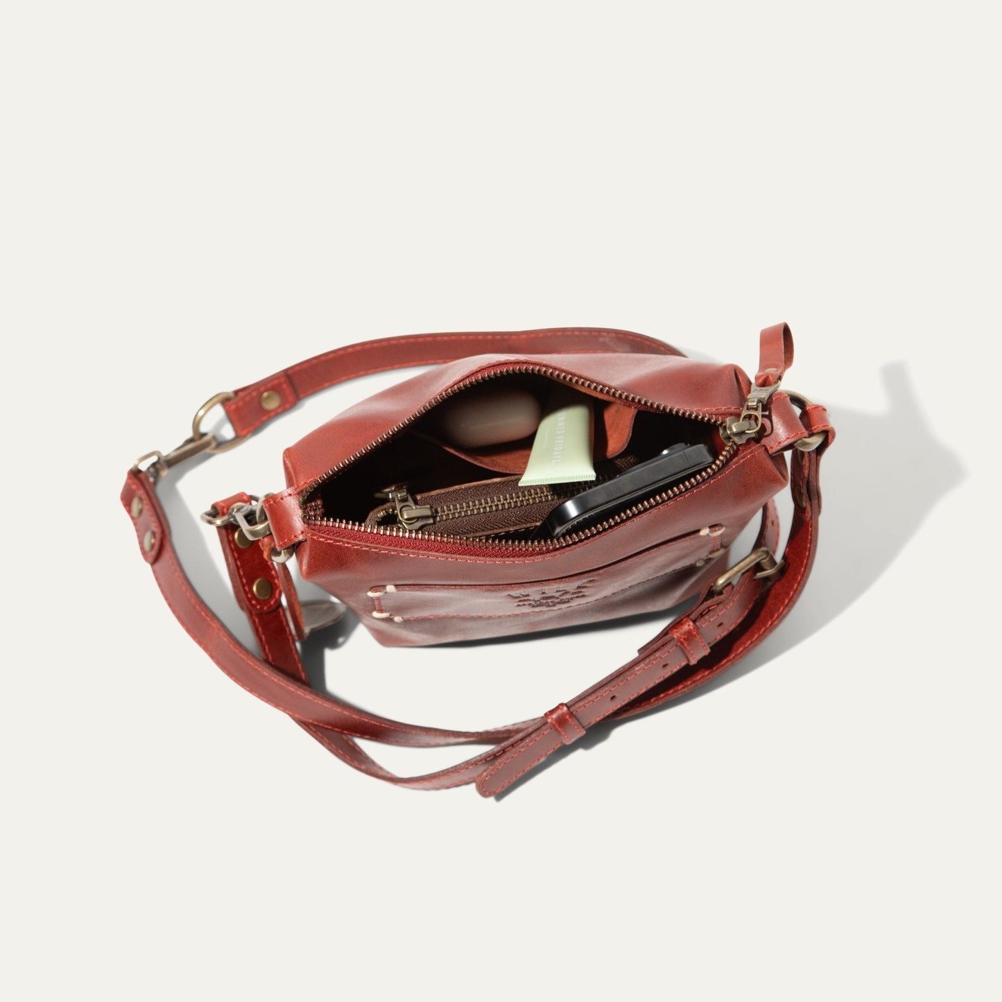 Simple Mini Pouch shoulder bag by Will Leather Goods in red leather with zip compartments on Tampa Home & Garden Store