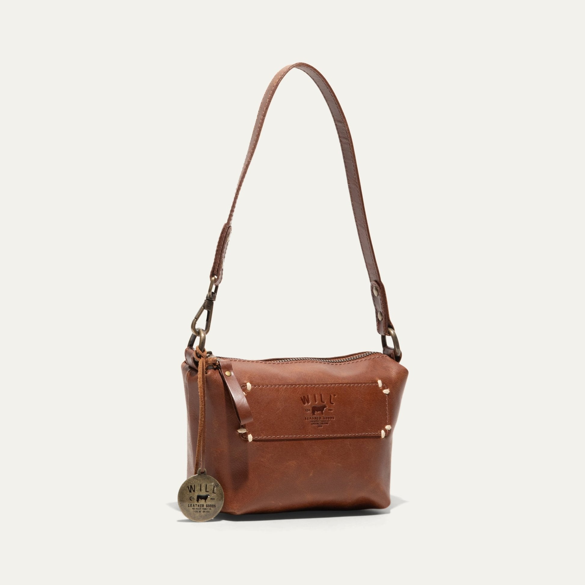 Simple Mini Pouch shoulder bag by Will Leather Goods in brown leather with metal hardware on Tampa Home & Garden Store