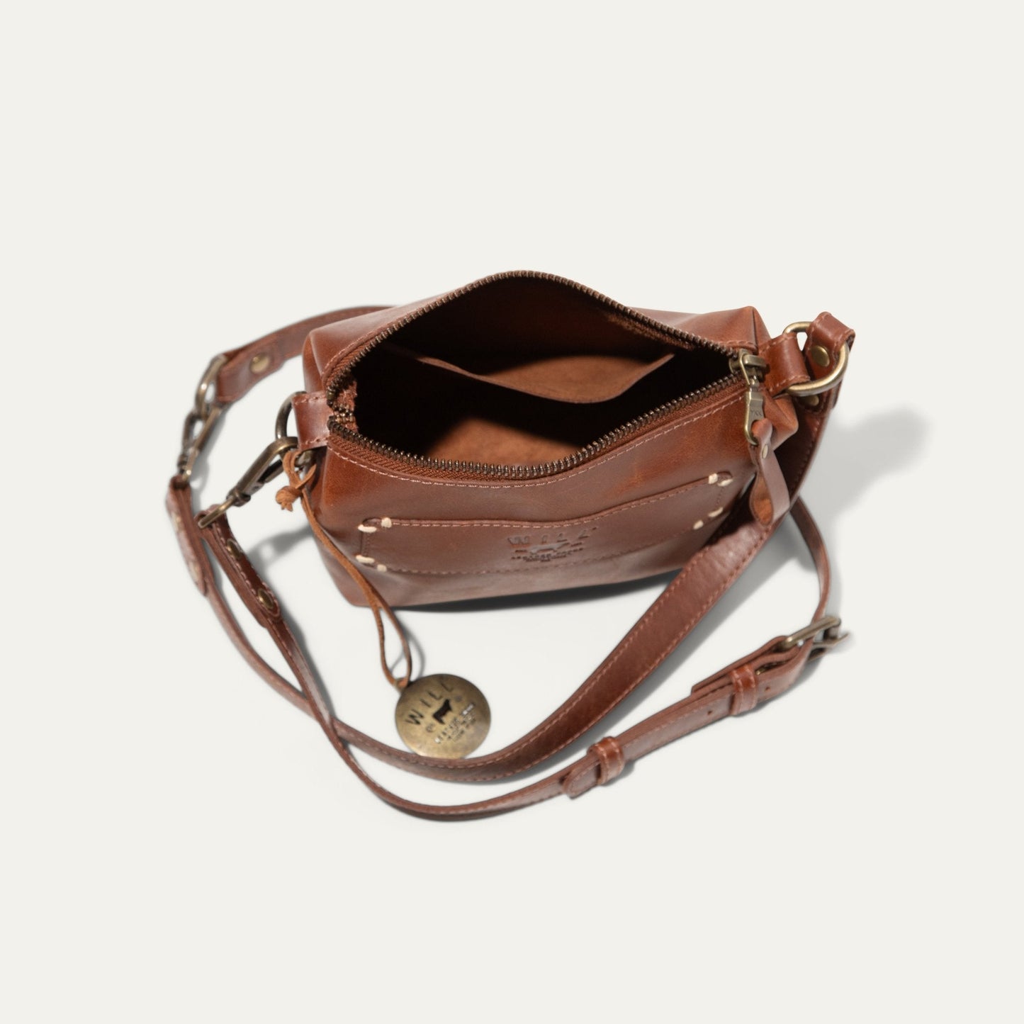 Simple Mini Pouch brown leather shoulder bag with zip closure by Will Leather Goods on Tampa Home & Garden Store