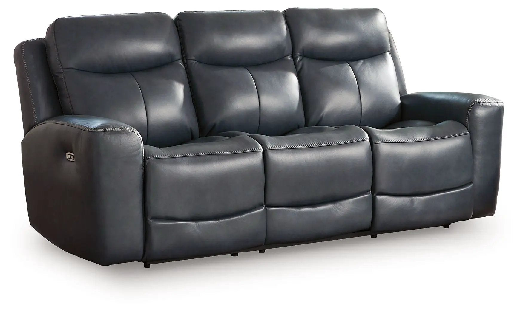 Bexhurst power reclining sofa with adjustable headrest, 3-seat dark blue leather upholstery on Tampa Home & Garden Store