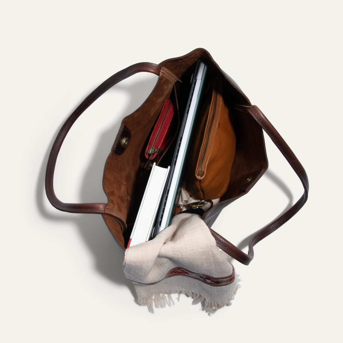 Workshop Tote by Will Leather Goods brown leather bag with red interior zip pocket on Tampa Home & Garden Store