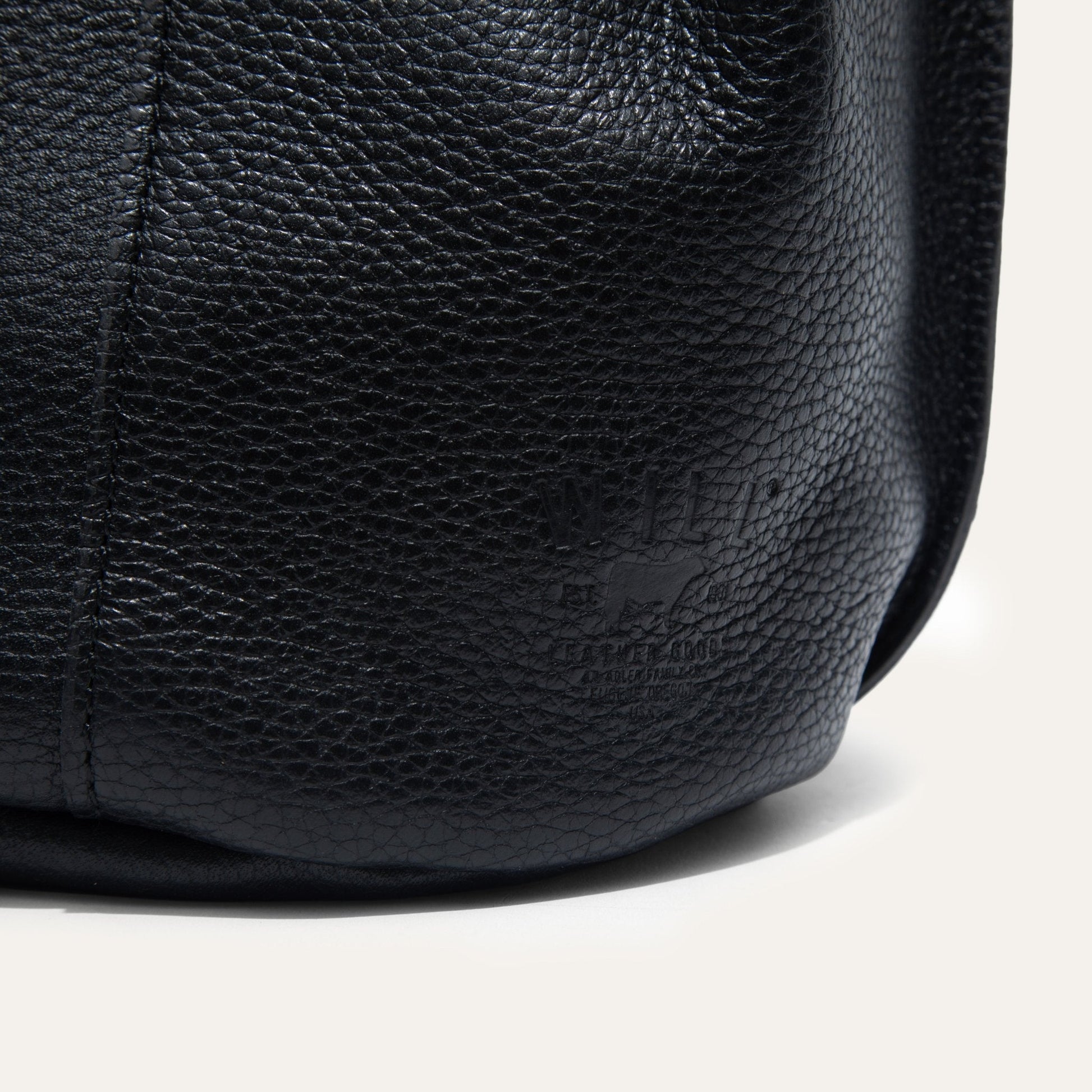 Workshop Bucket Bag by Will Leather Goods black pebbled leather handbag on Tampa Home & Garden Store