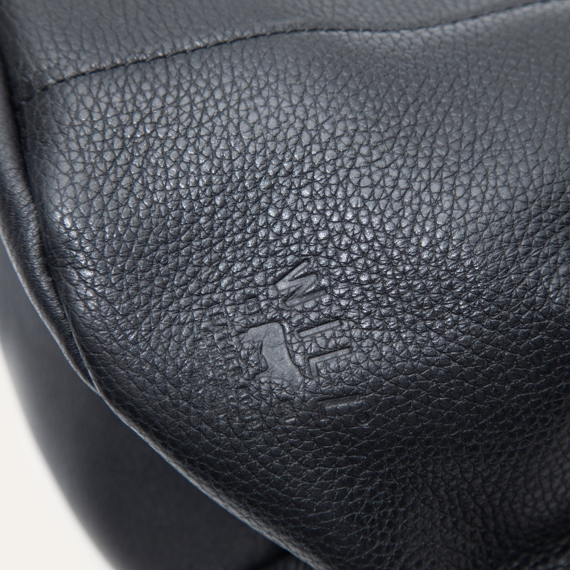Workshop Bucket Bag, black pebbled leather with visible stitching, handbag on Tampa Home & Garden Store