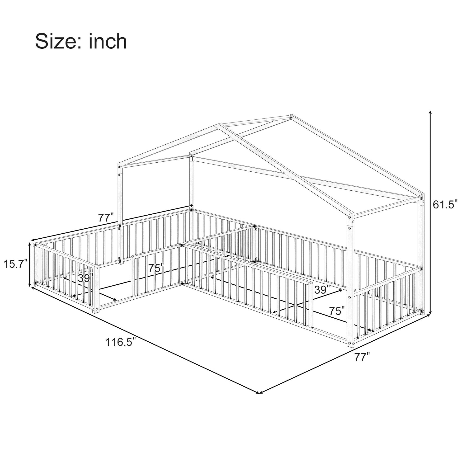 L-Shaped Montessori Canopy Bed for 2 Kids with Partitioned Fence by HouseOfZazla on Tampa Home & Garden Store