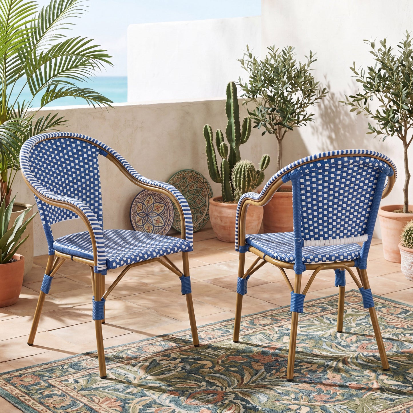 Outdoor Bistro Chairs Set of Aluminum and Rattan