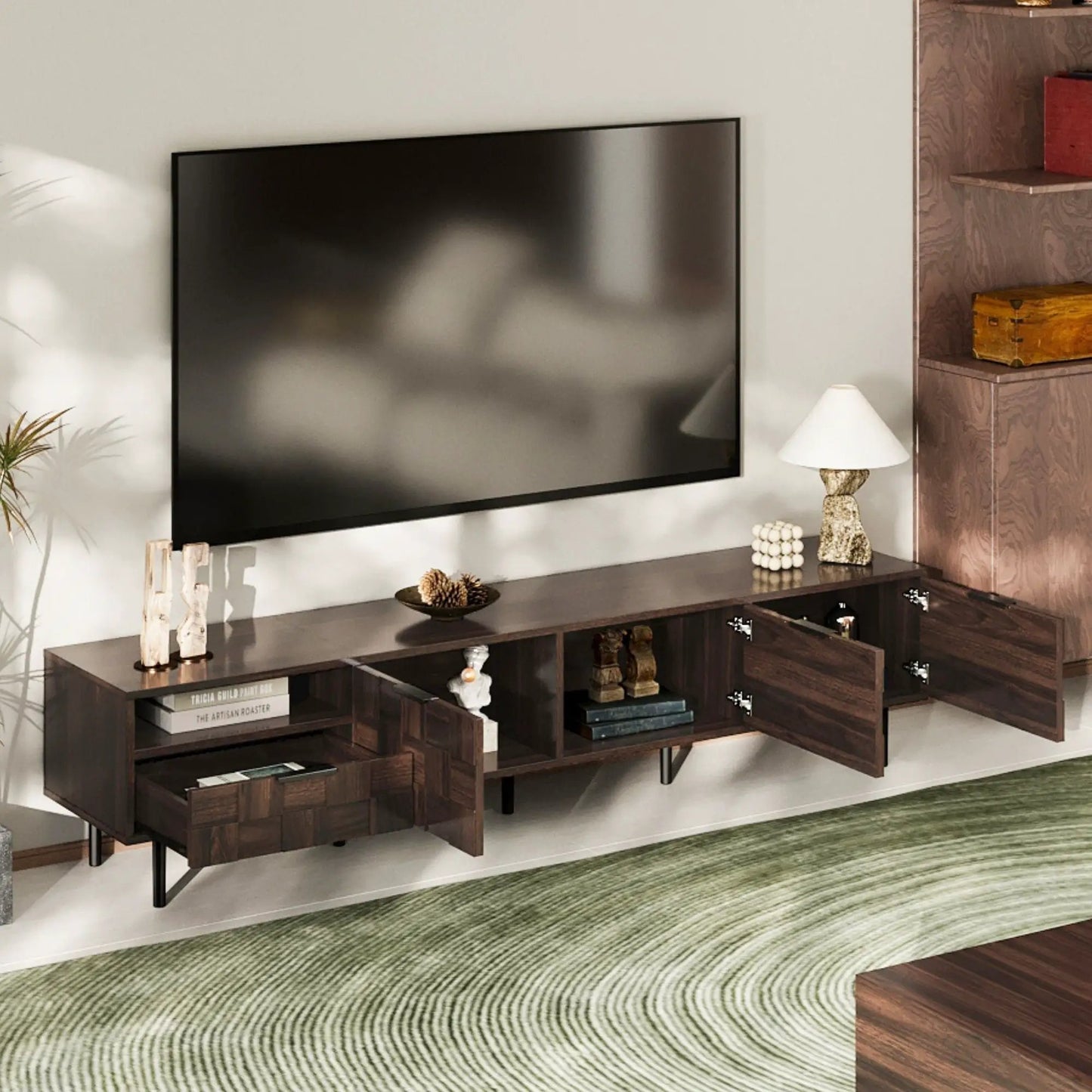 78-inch walnut TV stand with storage cabinets for living room by Unique Piece Furniture on Tampa Home & Garden Store