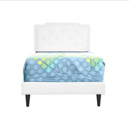Button Tufted Bed white upholstered headboard with tufted buttons and crown blue green comforter on Tampa Home & Garden Store