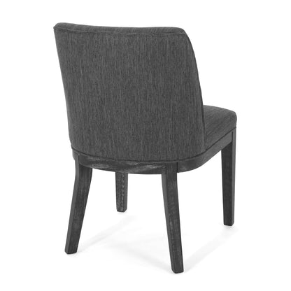 Modern dining chair with dark gray fabric upholstery and black wooden legs on Tampa Home & Garden Store