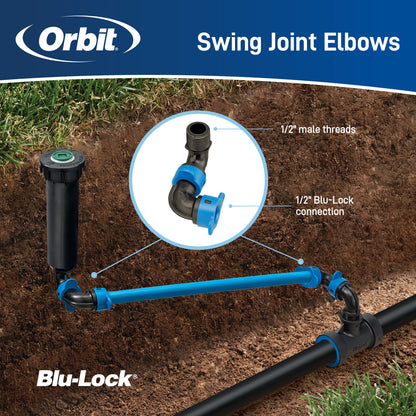 Blu-Lock 1/2 in street elbow pipe connector Orbit blue/black for underground irrigation on Tampa Home & Garden Store