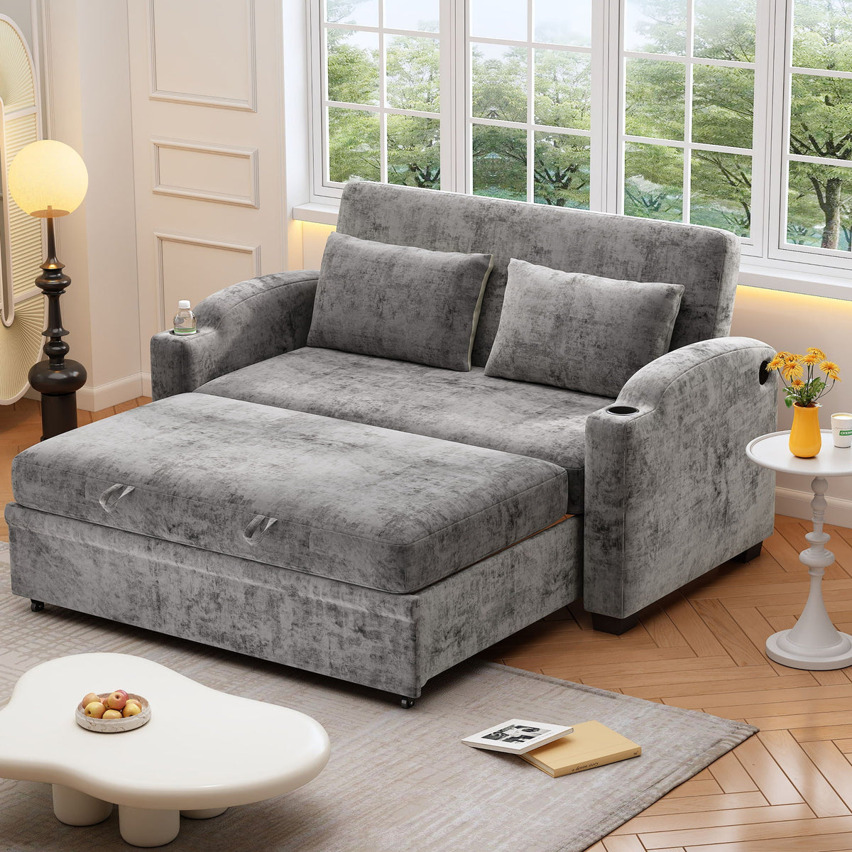 Convertible Sofa With Usb And Adjustable Backrest