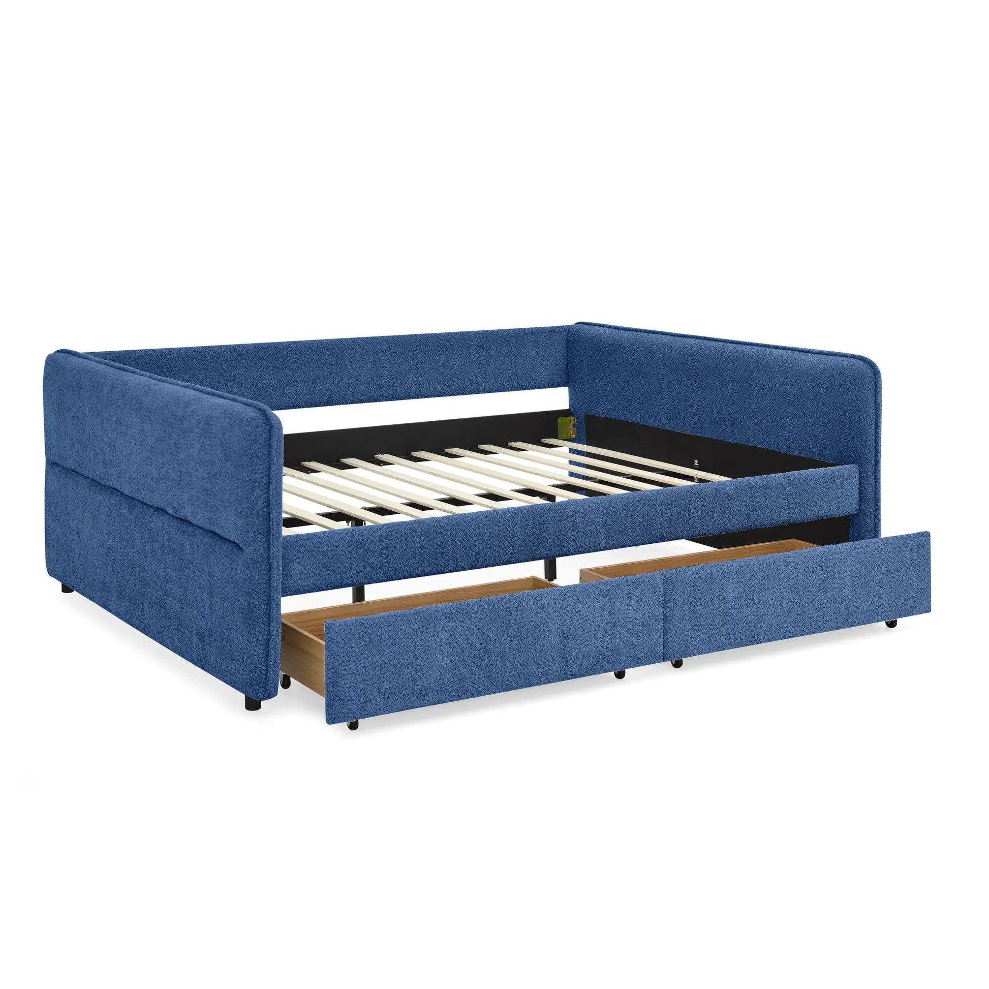 Upholstered daybed storage bed in blue fabric with 2 pull-out drawers, by Unique Piece Furniture on Tampa Home & Garden Store