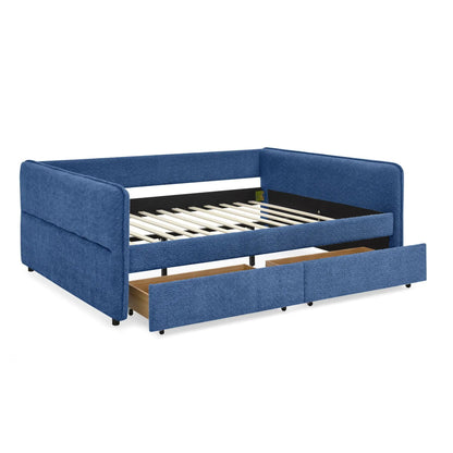 Upholstered daybed storage bed in blue fabric with 2 pull-out drawers, by Unique Piece Furniture on Tampa Home & Garden Store