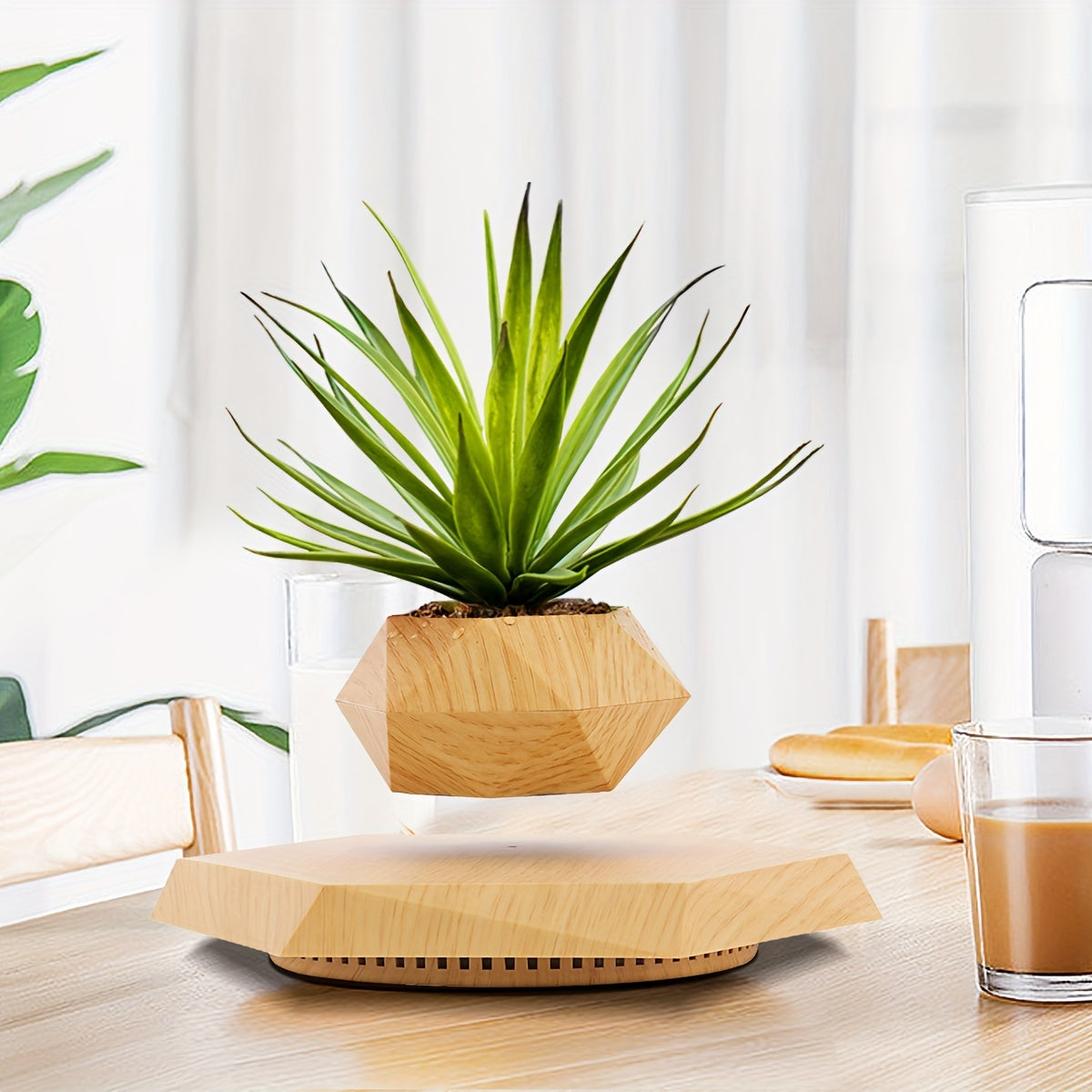 Magnetic Levitating Plant Pot – Rotating Floating Geometric Bonsai Planter Indoor