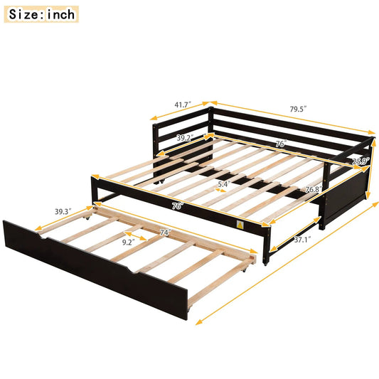 Espresso twin daybed with trundle black metal frame and slatted bed base on Tampa Home & Garden Store