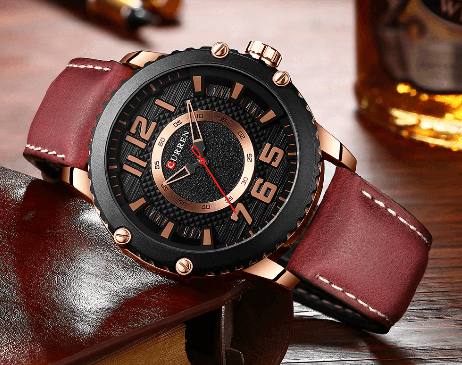 Stevvex men's waterproof sport watch with brown leather strap and large numerals on Tampa Home & Garden Store