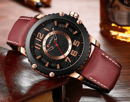 Stevvex men's waterproof sport watch with brown leather strap and large numerals on Tampa Home & Garden Store