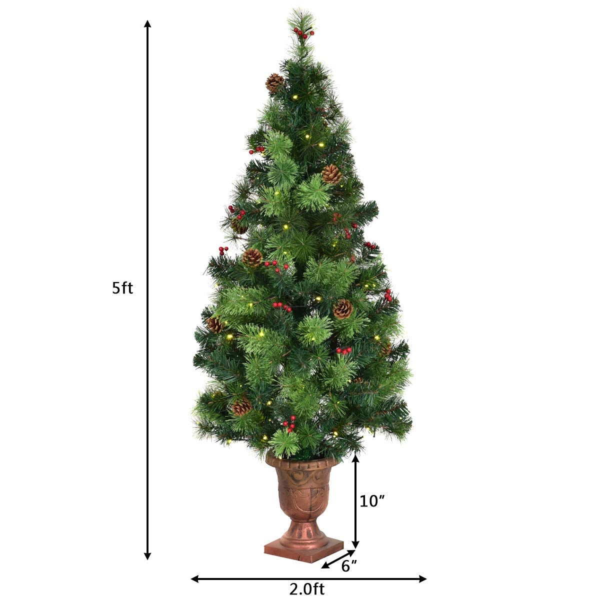 LED Christmas Tree with Red Berries Pine Cones DirectDeals, 5ft tree in copper planter on Tampa Home & Garden Store
