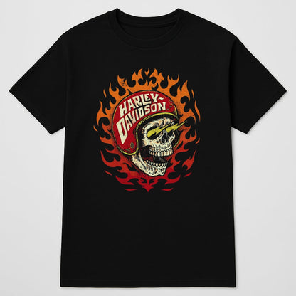 BikerZoneZ Homecoming Milwaukee T-shirt with flaming skull and red Harley-Davidson helmet on Tampa Home & Garden Store