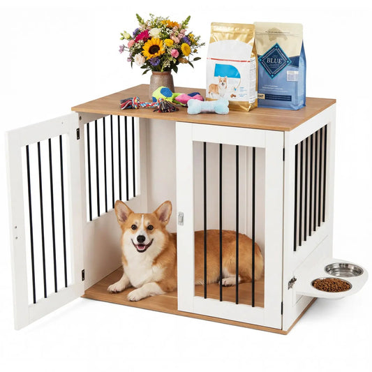 Wooden Dog Crate Furniture With Double Lock Doors