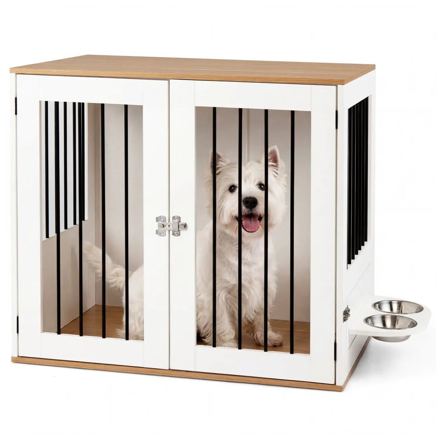Wooden Dog Crate Furniture With Double Lock Doors
