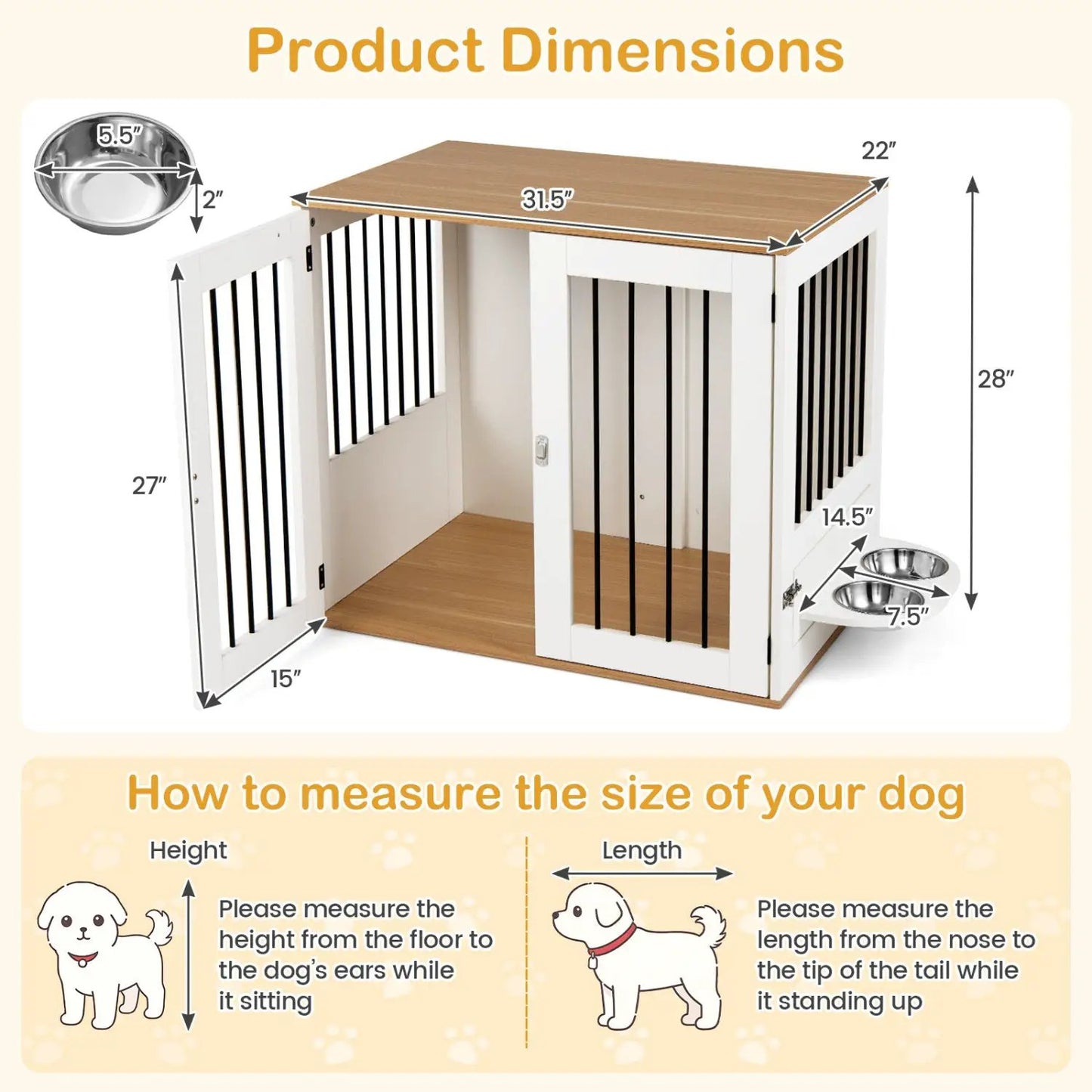 Wooden Dog Crate Furniture With Double Lock Doors