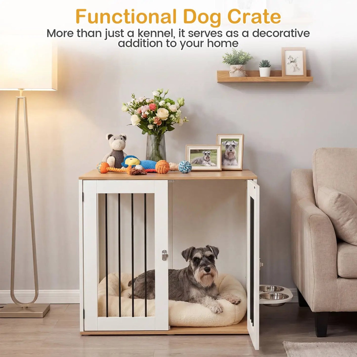 Wooden Dog Crate Furniture With Double Lock Doors