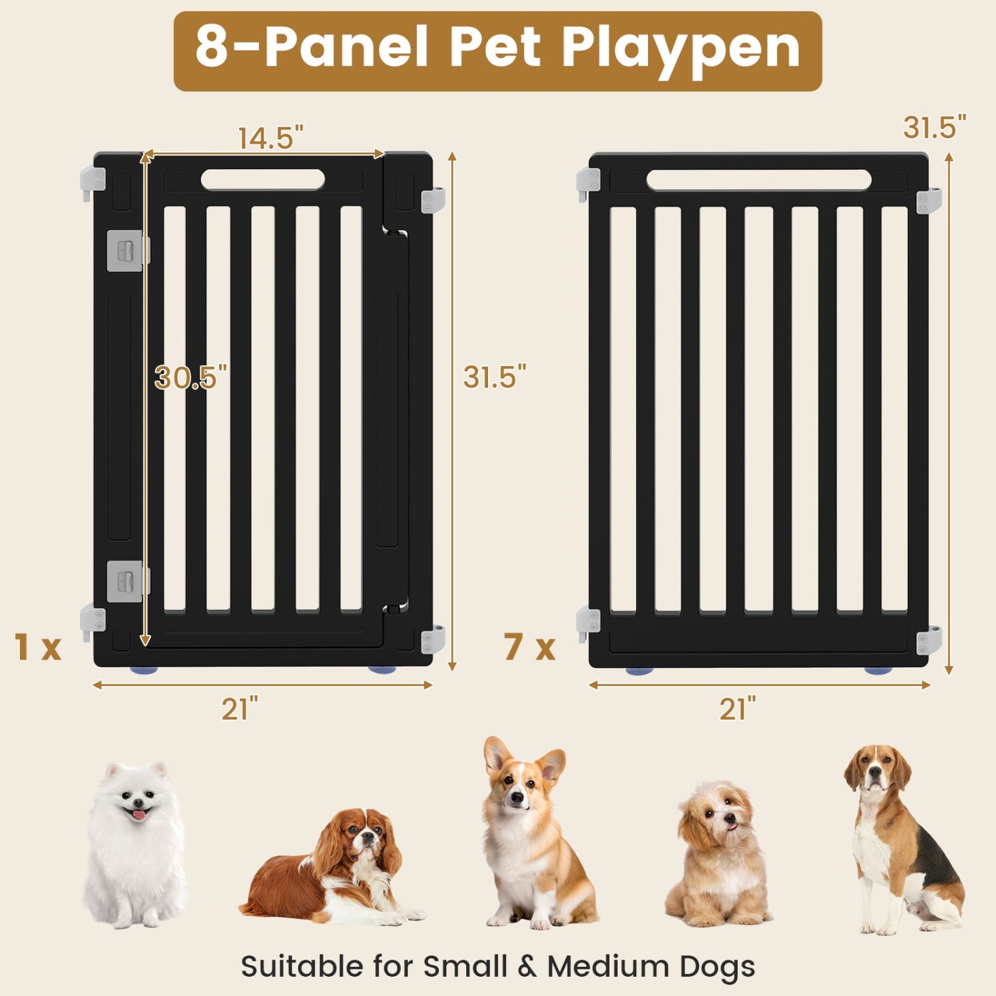 DirectDeals 8-panel pet playpen, 31.5 inches tall, HDPE panels, black frame with white slats on Tampa Home & Garden Store