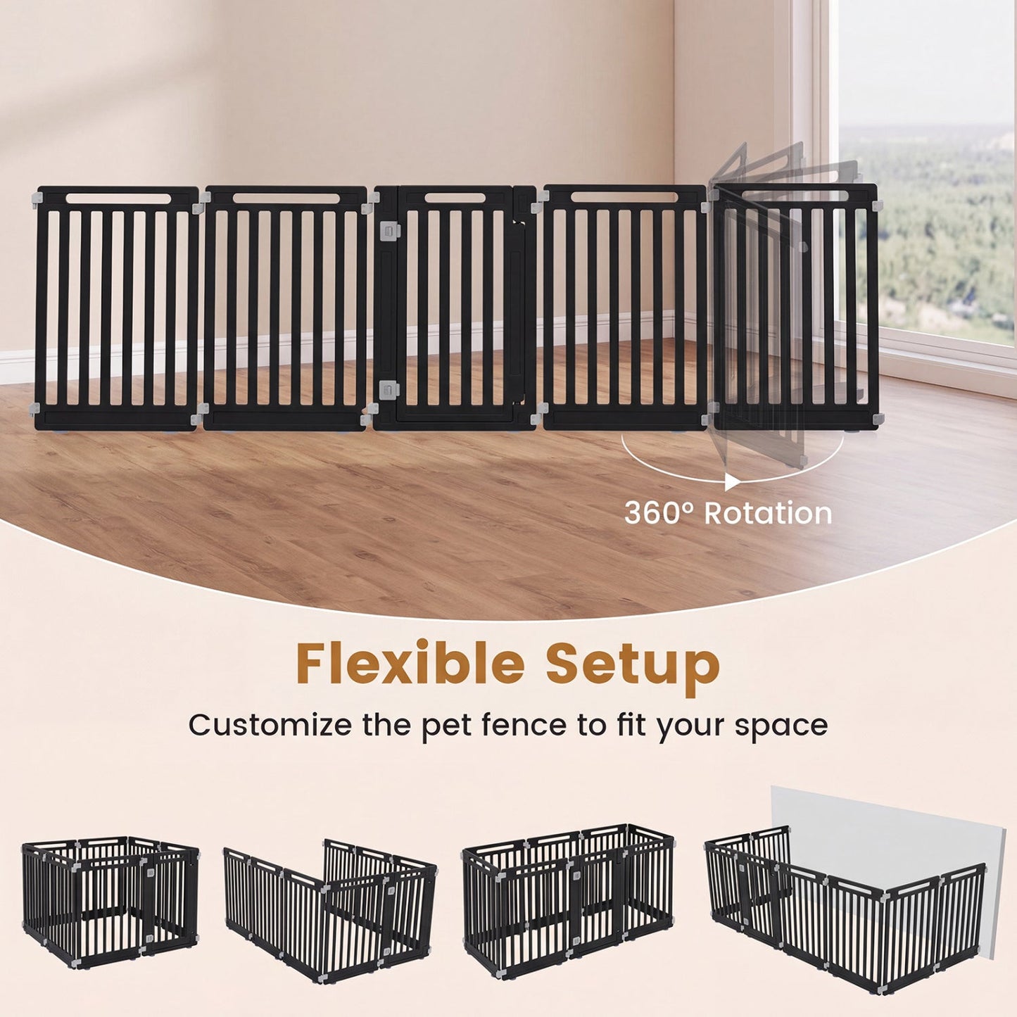 8-Panel Dog Playpen DirectDeals, black HDPE panels, 31.5in height, 360° rotation for flexible indoor outdoor setup on Tampa Home & Garden Store