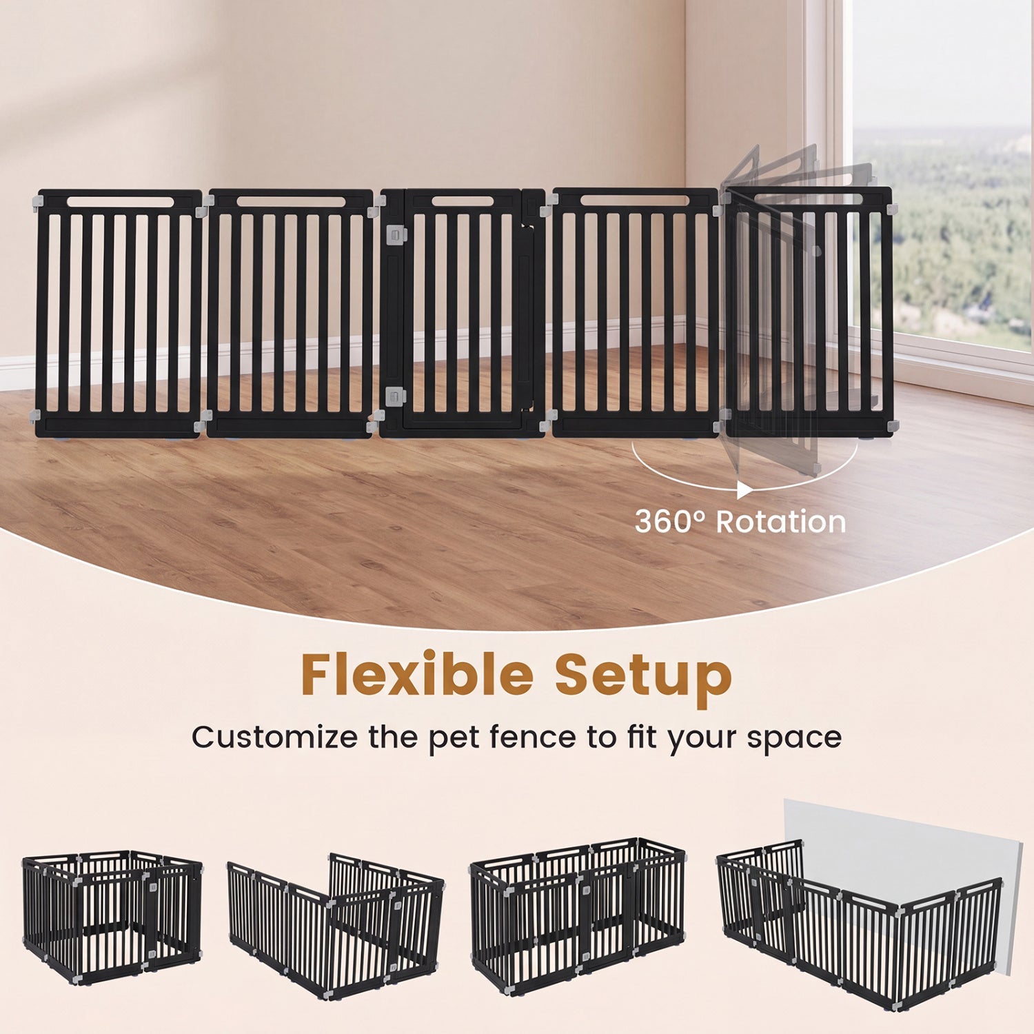 8-Panel Dog Playpen DirectDeals, black HDPE panels, 31.5in height, 360° rotation for flexible indoor outdoor setup on Tampa Home & Garden Store