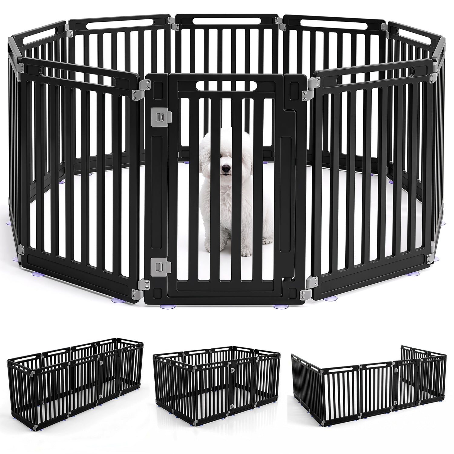 Dog Playpen 10-Panel 31.5in height, black metal pet fence with central gate, DirectDeals; 3 layouts on Tampa Home & Garden Store