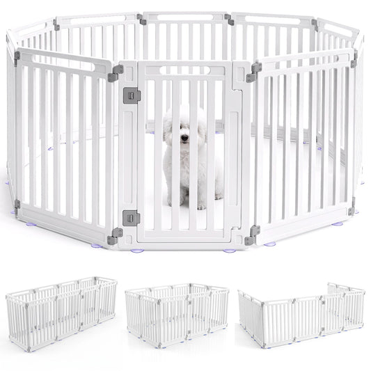Dog Playpen 10-Panel 31.5in White Pet Gate by DirectDeals with door; four modular pens shown on Tampa Home & Garden Store