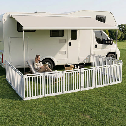 DirectDeals 12-Panel Dog Playpen, 31.5-in high, white outdoor pet fence by a motorhome on Tampa Home & Garden Store
