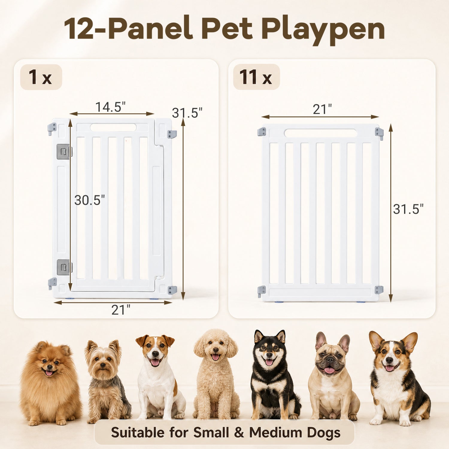 12-Panel Dog Playpen DirectDeals white indoor outdoor pet fence 31.5in tall on Tampa Home & Garden Store