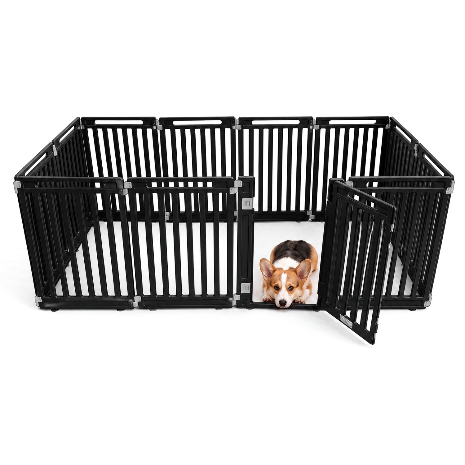 12-panel black metal dog playpen with hinged gates, 31.5 in height, indoor/outdoor pet fence on Tampa Home & Garden Store