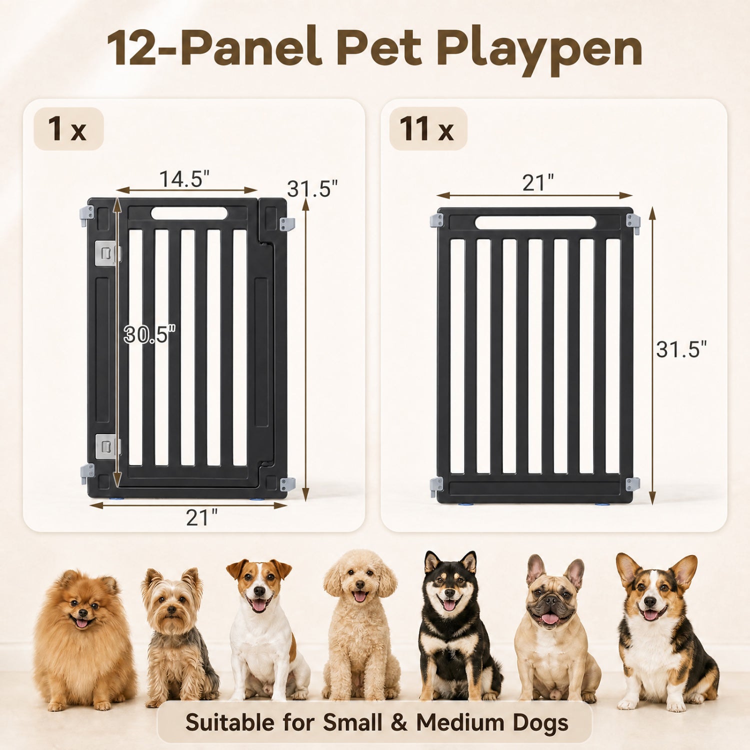 12-Panel Dog Playpen 31.5in tall, black metal panels, DirectDeals indoor/outdoor pet fence on Tampa Home & Garden Store