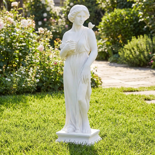 31.5 inch outdoor Greek goddess statue in antique white with column base DirectDeals on Tampa Home & Garden Store