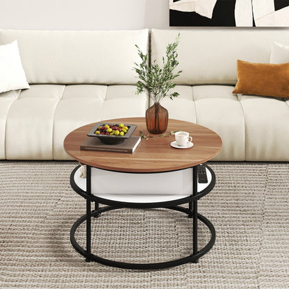 31.5 Inch Round Lift Top Coffee Table with Hidden Compartment and Side Shelves