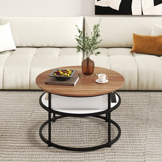 31.5 Inch Round Lift Top Coffee Table with Hidden Compartment and Side Shelves - Tampa Home & Garden Store