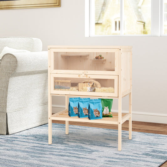 31.5 Inches Freestanding Hamster Cage Wooden Hamster Habitat Playpen-Natural - Tampa Home & Garden Store