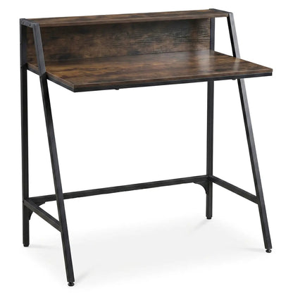 Industrial Desk With Raised Shelf and Metal Frame