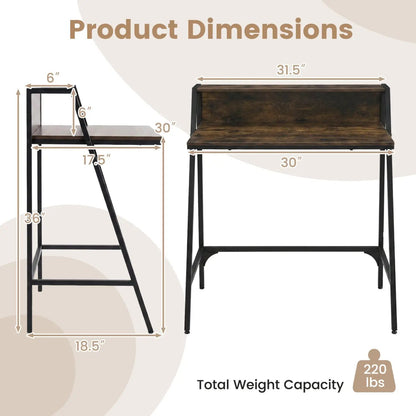 Industrial Desk With Raised Shelf and Metal Frame