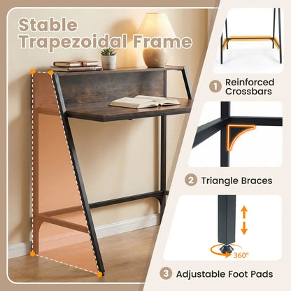 Industrial Desk With Raised Shelf and Metal Frame