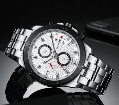 Stevvex men's waterproof chronograph with day view and fluorescent hands stainless steel band on Tampa Home & Garden Store