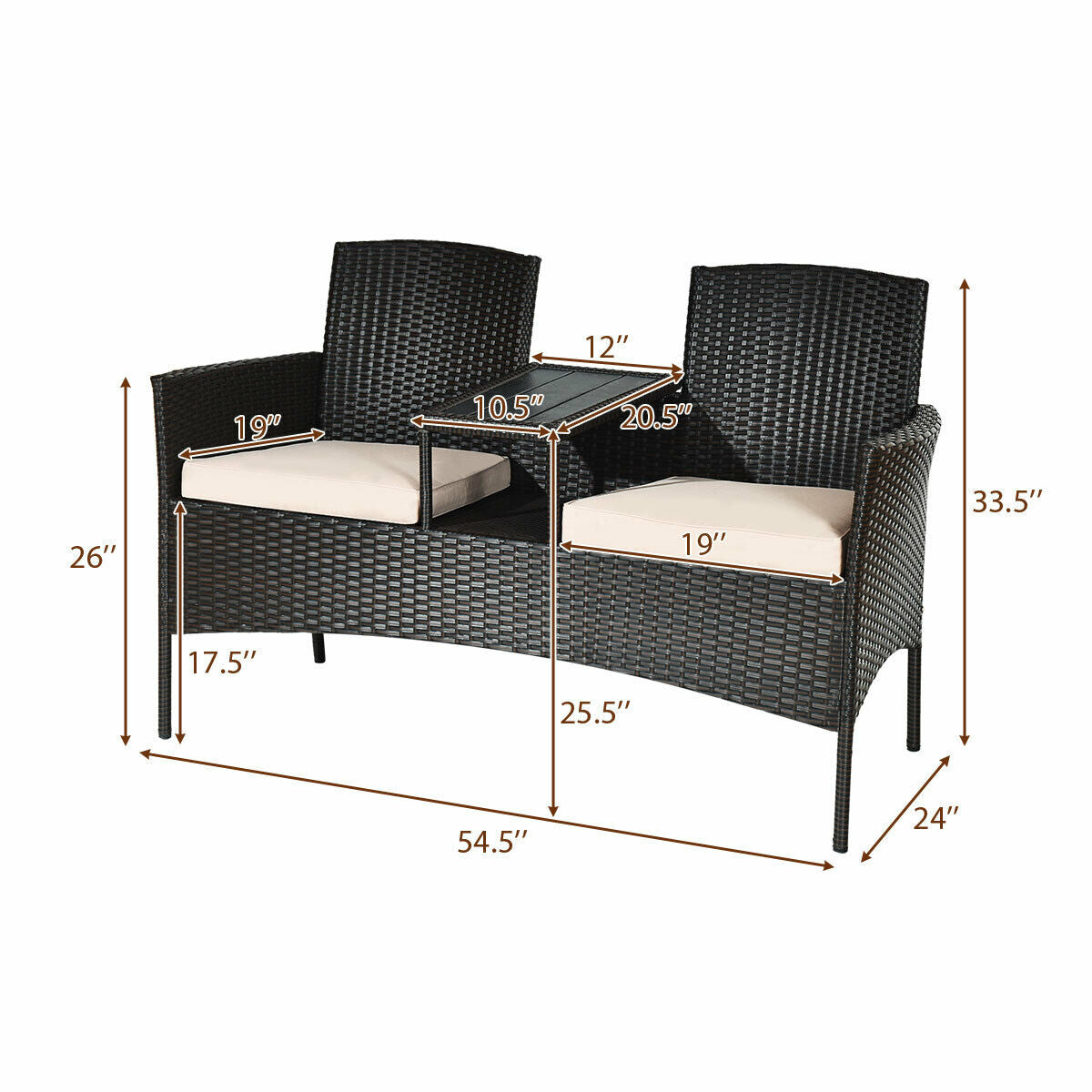 Juego moderno de conversación para patio con mesa de café integrada y cojines - Beige