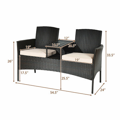 Juego moderno de conversación para patio con mesa de café integrada y cojines - Beige