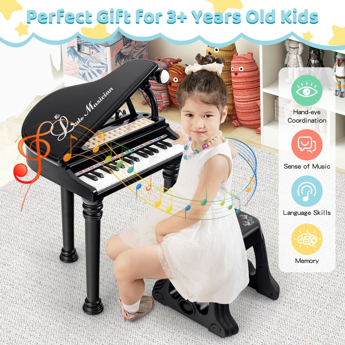 31 Keys Kids Piano Keyboard with Stool and Piano Lid